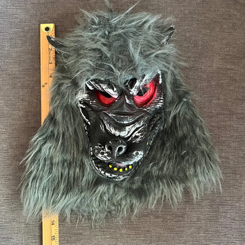 Grey Furry Werewolf Mask Red LED Light Up Eyes Halloween Scary Spooky Season